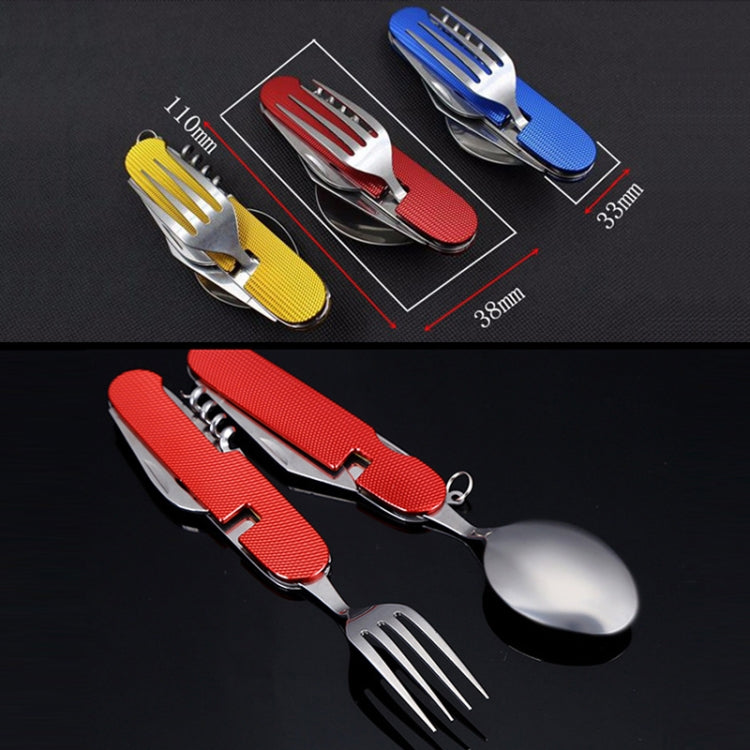 6-in-1 Stainless Steel Travel / Camping Folding Cutlery Set, Spoon + Fork + Knife +  Bottle Opener Set(Blue)