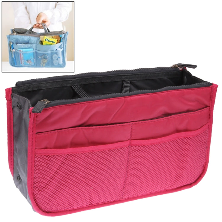 Thicken Portable Multi-function Double Zipper Cosmetic Bag, Storage Bag in Bag (Magenta)