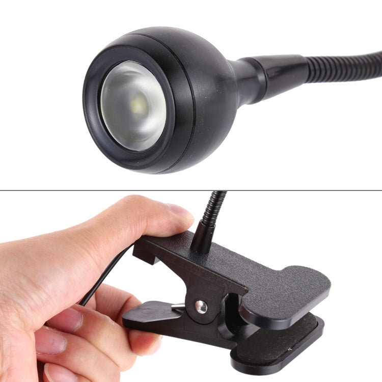 3W 360 Degree Rotation USB Metal Flexible Neck LED Light with Switch & Clip (White Light Black)