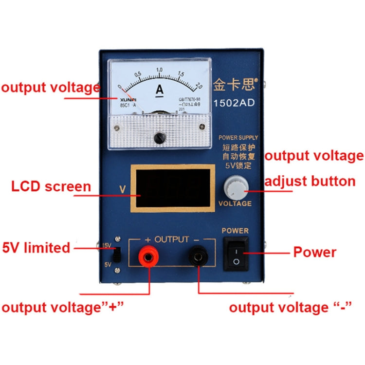 Kaisi KS-1502AD 15V 2A DC Power Supply Voltage Regulator Stabilizer Ammeter Adjustable Power Supply Repair Tools , US Plug