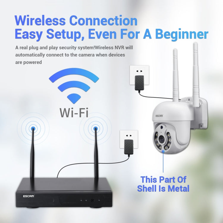 ESCAM WNK714 3.0 Million Pixels 4-channel HD Dome Camera NVR Wireless Monitoring Kit, US Plug