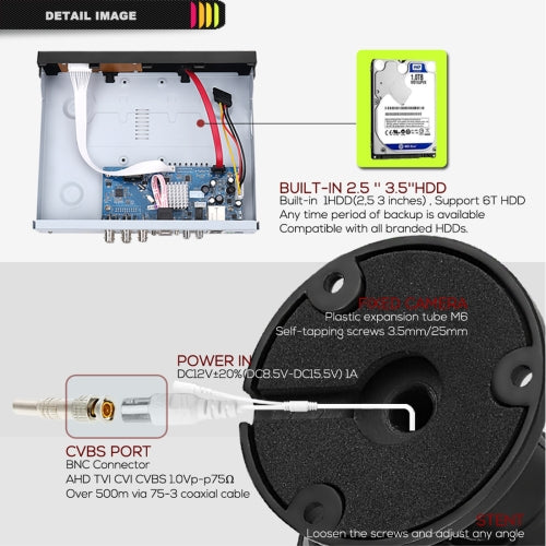A2B5 720P 1.0 Mega Pixel 2 x Bullet AHD Cameras AHD DVR Kit, Support Night Vision / Motion Detection, IR Distance: 20m(Black)