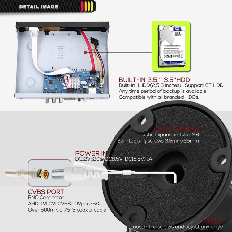 A4B5 4 Channel 720P 1.0 Mega Pixel 4 x Bullet AHD Cameras AHD DVR Kit, Support Night Vision / Motion Detection, IR Distance: 20m(Black)
