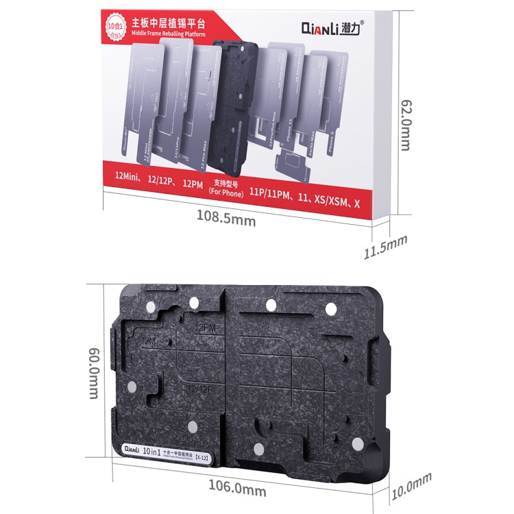 Qianli 10 in 1 Middle Frame Reballing Platform For iPhone X / XS / XS Max / 11 / 11 Pro / 11 Pro Max / 12 / 12 Pro / 12 mini / 12 Pro Max