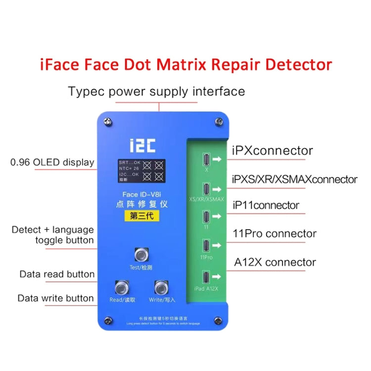 i2C IFace-V8i 3rd Face ID Dot Matrix Projection Repair Programmer With Flex Cable For iPhone X-12 Pro max