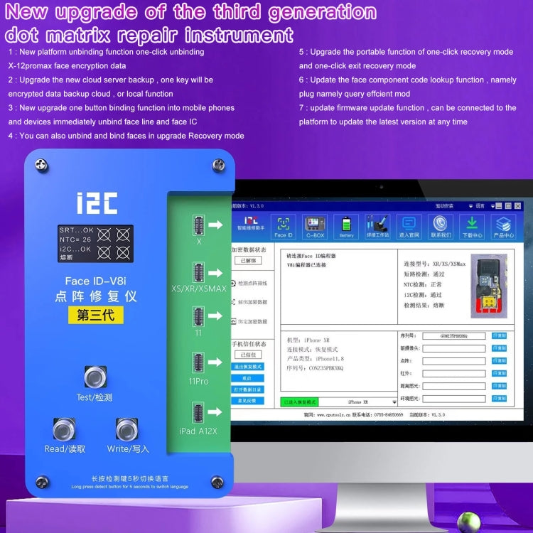 i2C IFace-V8i 3rd Face ID Dot Matrix Projection Repair Programmer With Flex Cable For iPhone X-12 Pro max