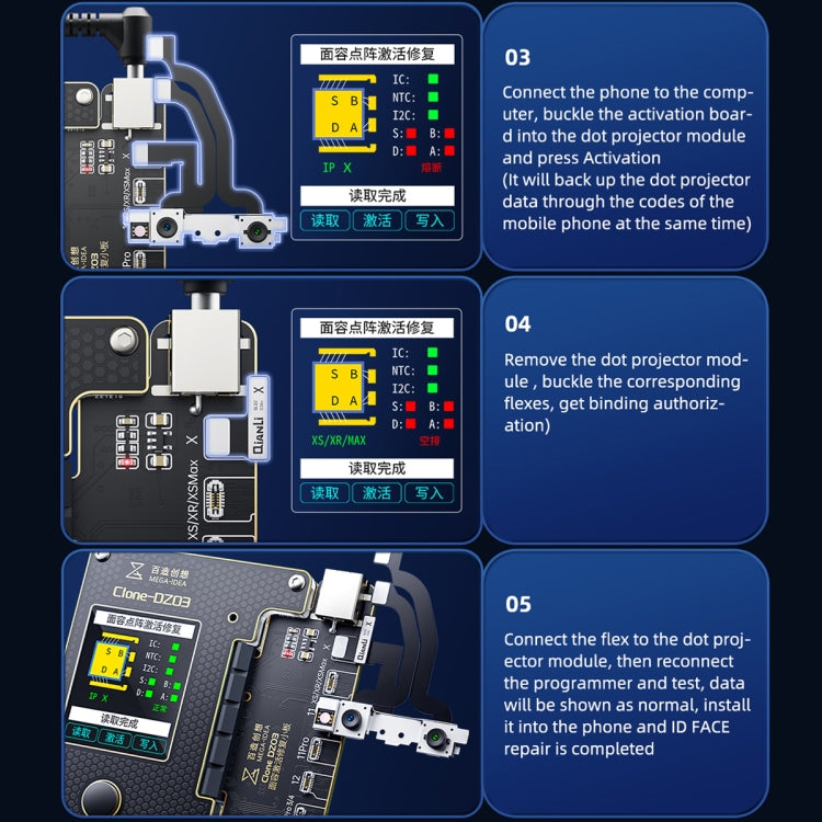 MEGA-IDEA Clone DZ03 Battery Activation & Face ID Dot Matrix Programmer for iPhone 8-14 Pro Max, Plug: US
