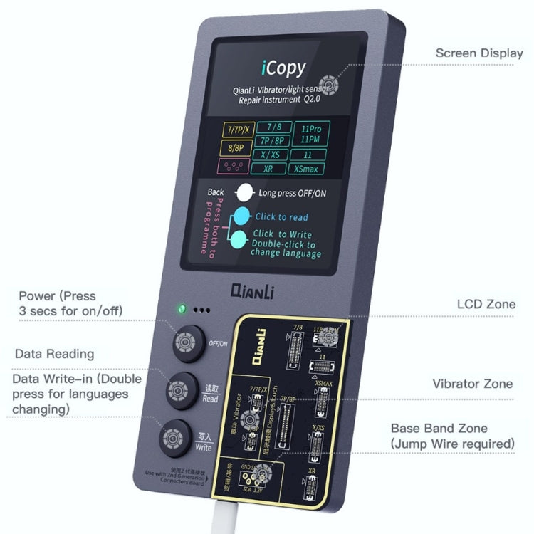 For iPhone 6 - 14 Pro Max 3 in 1 Qianli iCopy Plus 2.2 Repair Detection Programmer Set
