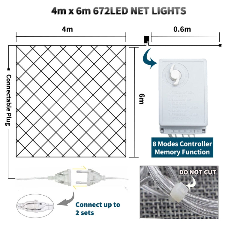 4x6m 672 LEDs Waterproof Fishing Net Lights Curtain String Lights Fairy Wedding Party Holiday Decoration Lamps 220V, EU Plug(Blue Light)