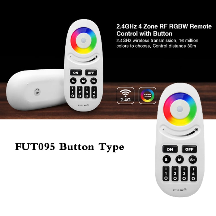 FUT095 2.4G Miboxer Button Type RGBW RF 4-Zone Wireless LED Remote Controller for LED RGBW Bulb or Strip