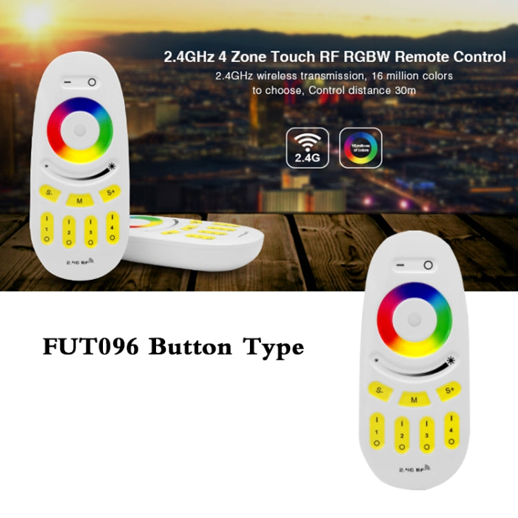 FUT095 2.4G Miboxer Button Type RGBW RF 4-Zone Wireless LED Remote Controller for LED RGBW Bulb or Strip