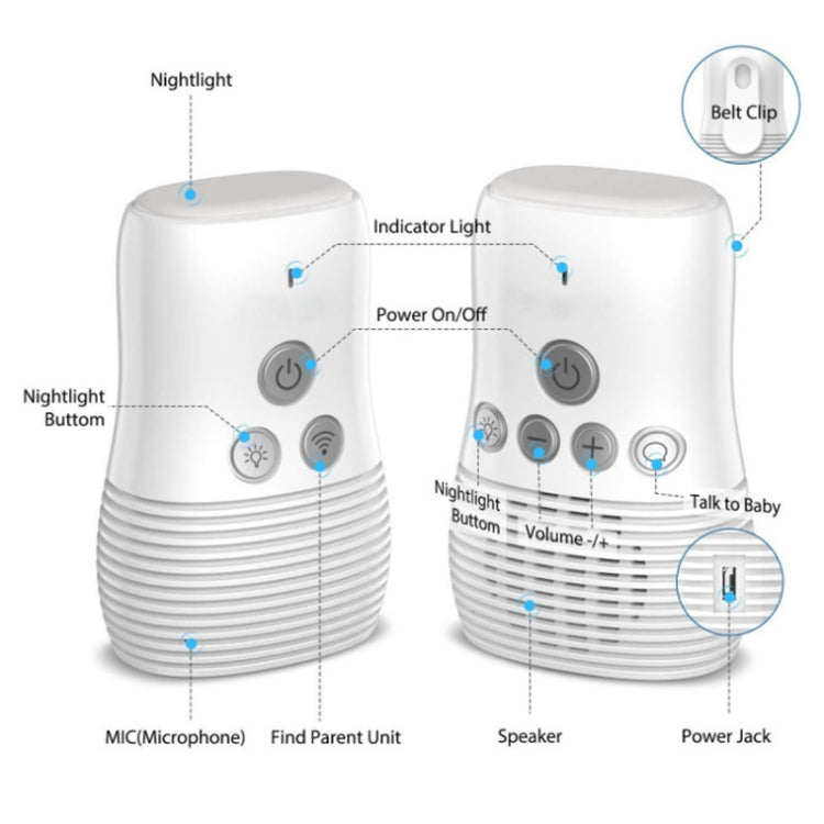 DBM-8 Wireless Audio Two-way Talk Back Baby Monitor, Intercom Sound Alert for Infant(US Plug)