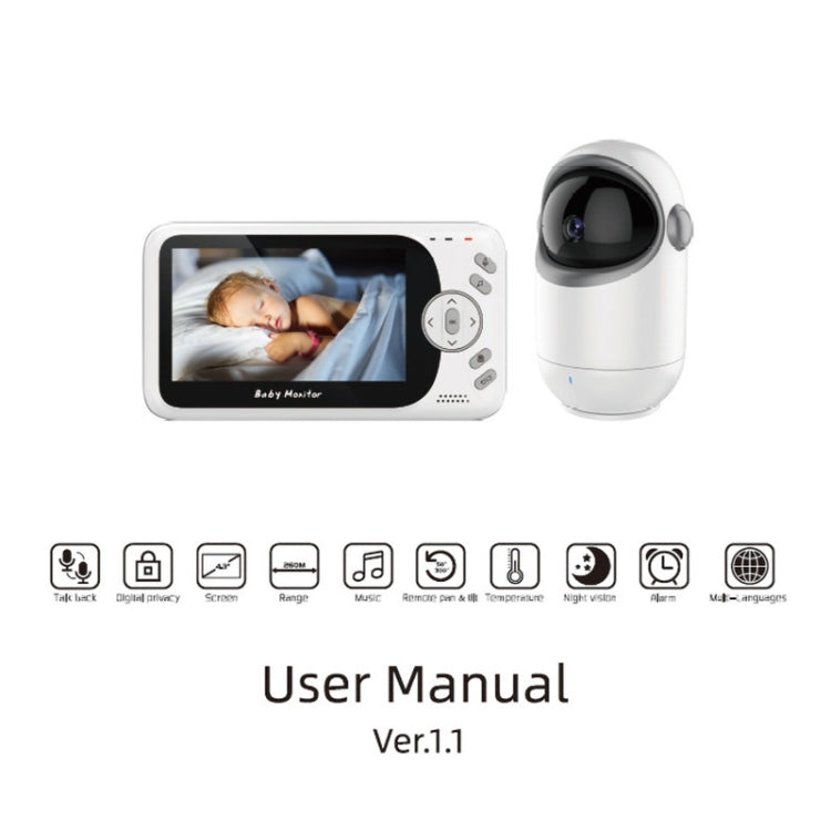 VB801 4.3 inch Night Vision Camera Baby Monitor, Wireless Intercom Audio Video Camera, Temperature Detection(AU Plug)