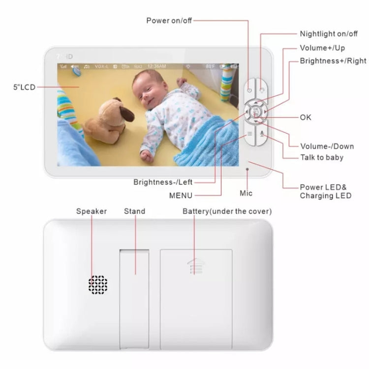 SM70PTZ 7 inch Screen 2.4GHz Wireless Digital Baby Monitor,  Auto Night Vision / Two-way Voice Intercom(US Plug)