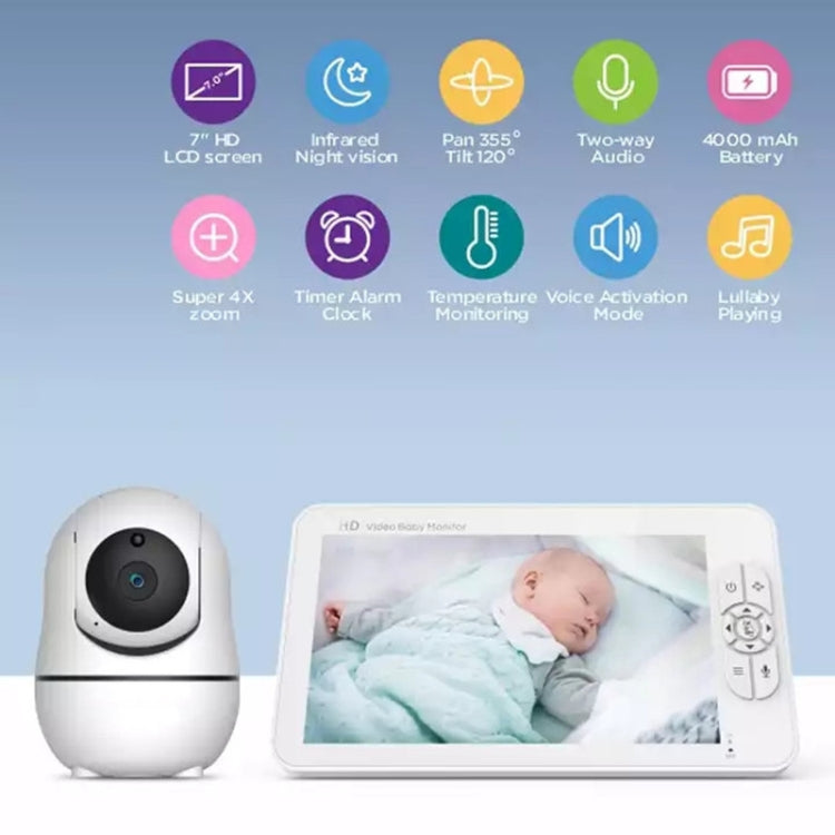 SM70PTZ 7 inch Screen 2.4GHz Wireless Digital Baby Monitor,  Auto Night Vision / Two-way Voice Intercom(US Plug)