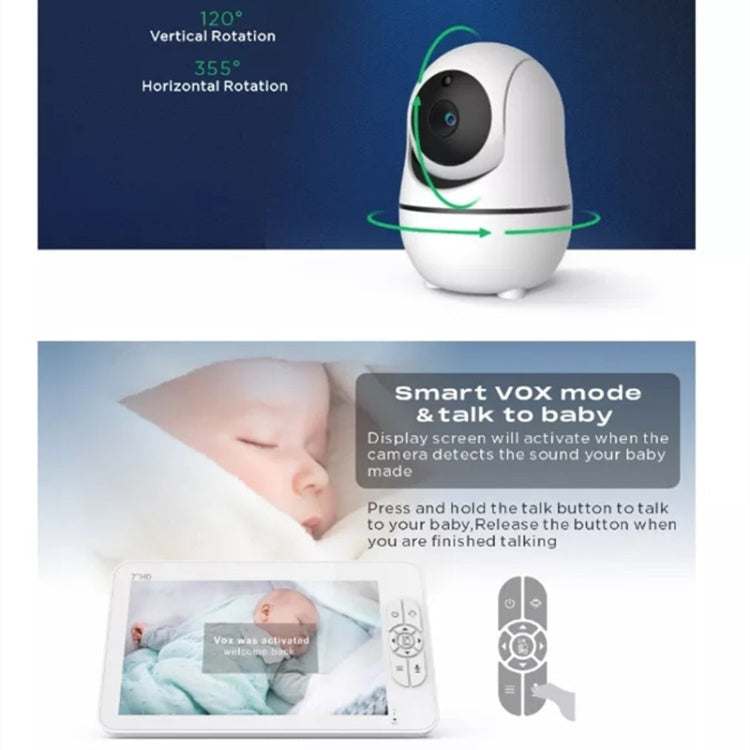 SM70PTZ 7 inch Screen 2.4GHz Wireless Digital Baby Monitor,  Auto Night Vision / Two-way Voice Intercom(AU Plug)