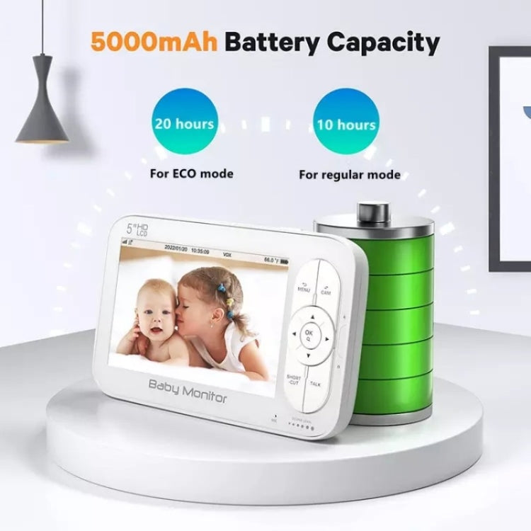 DY55A Built-in Lullabies Video Babyphone 5 inch Screen Digital Wireless Baby Monitor Camera(UK Plug)