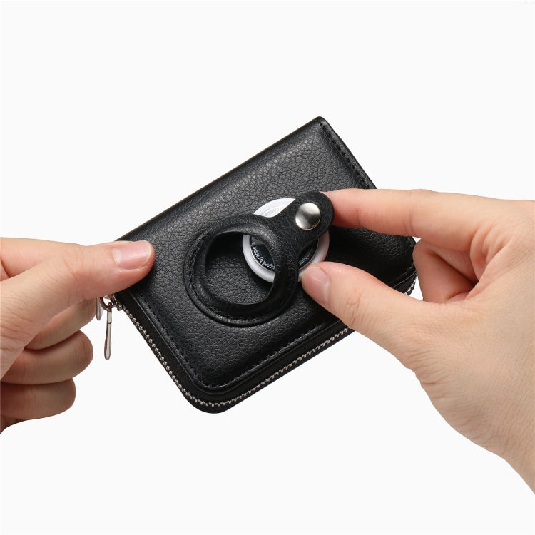 For AirTag Zipper Wallet Protective Cover Case(Black)