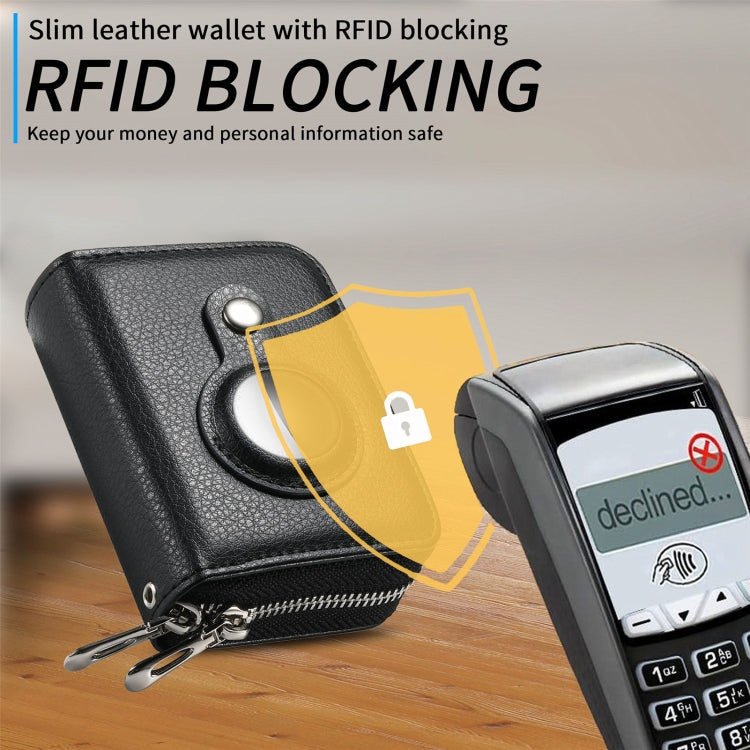 For AirTag Zipper Wallet Protective Cover Case(Black)