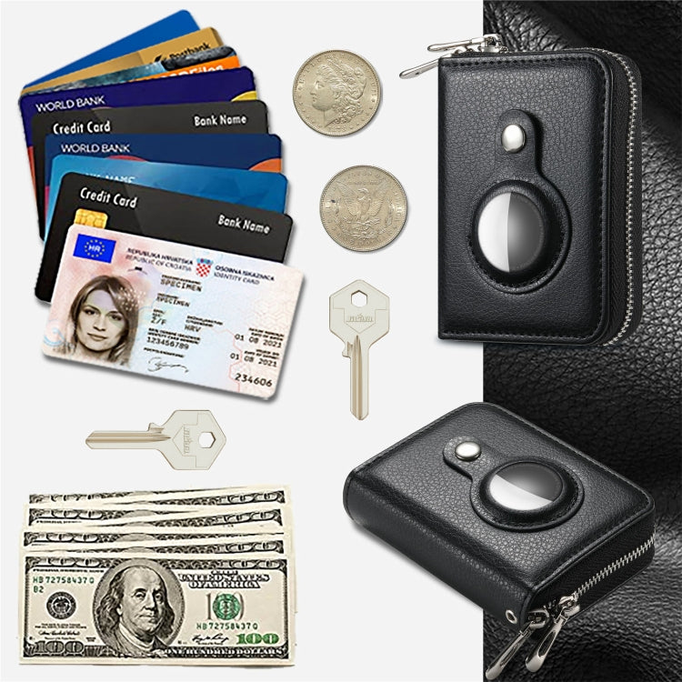 For AirTag Zipper Wallet Protective Cover Case(Black)
