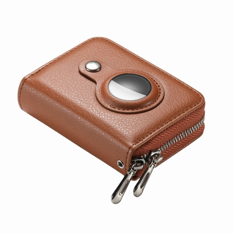 For AirTag Zipper Wallet Protective Cover Case(Brown)