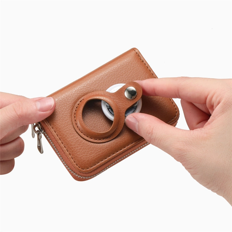 For AirTag Zipper Wallet Protective Cover Case(Brown)
