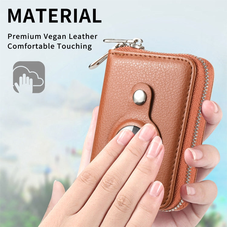 For AirTag Zipper Wallet Protective Cover Case(Brown)