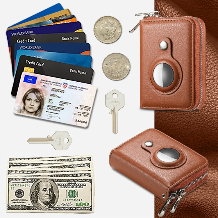 For AirTag Zipper Wallet Protective Cover Case(Brown)