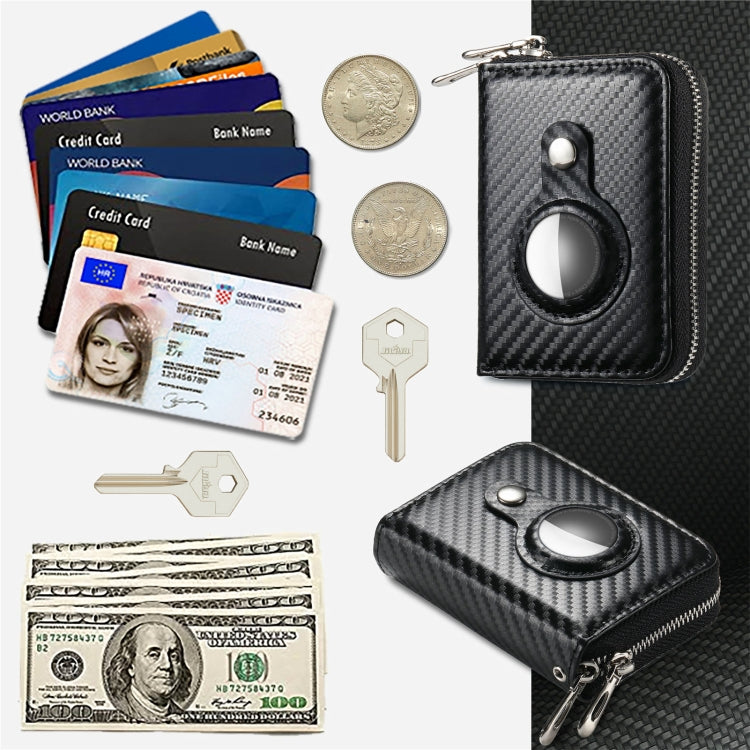 For AirTag Zipper Wallet Protective Cover Case(Matte Black)
