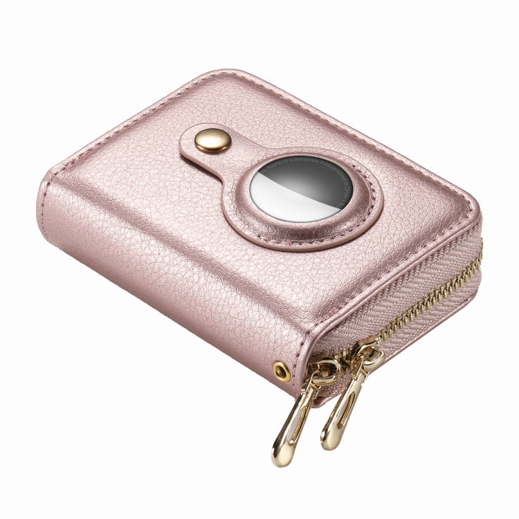 For AirTag Zipper Wallet Protective Cover Case(Rose Gold)