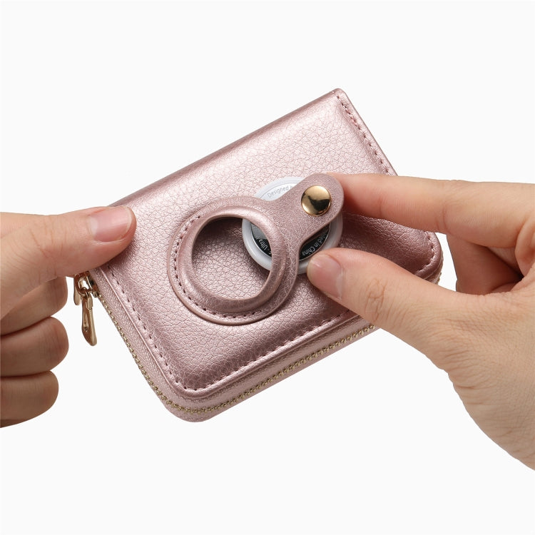 For AirTag Zipper Wallet Protective Cover Case(Rose Gold)