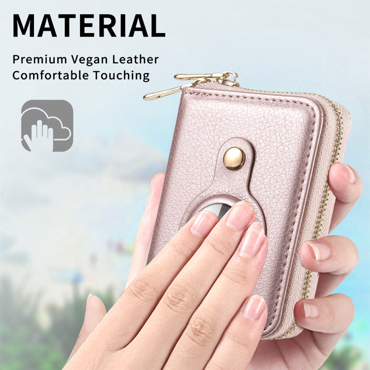 For AirTag Zipper Wallet Protective Cover Case(Rose Gold)