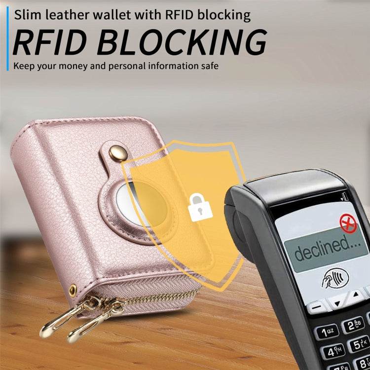 For AirTag Zipper Wallet Protective Cover Case(Rose Gold)