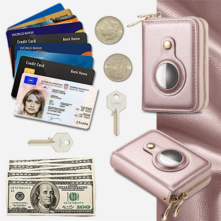 For AirTag Zipper Wallet Protective Cover Case(Rose Gold)