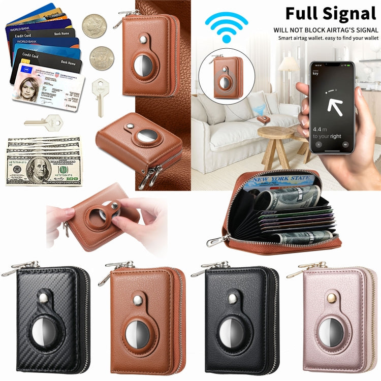 For AirTag Zipper Wallet Protective Cover Case(Brown)