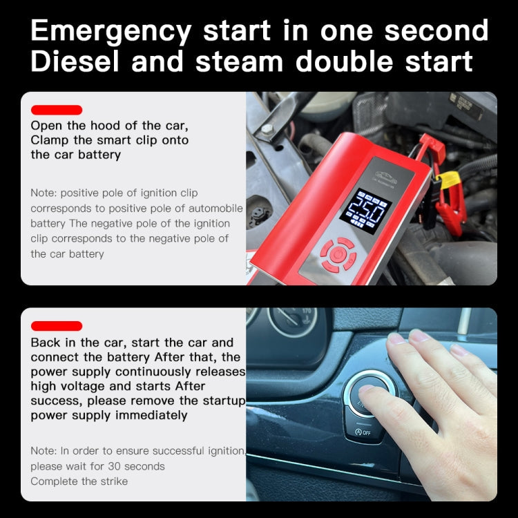 Ai8 Portable Multifunctional LCD Screen Emergency Power Supply 12V Car Start Air Pump(Black)