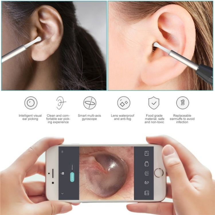W1 Smart WiFi Ear Pick Cleaning Kit Ear Wax Removal Tool with LED Light(Black)