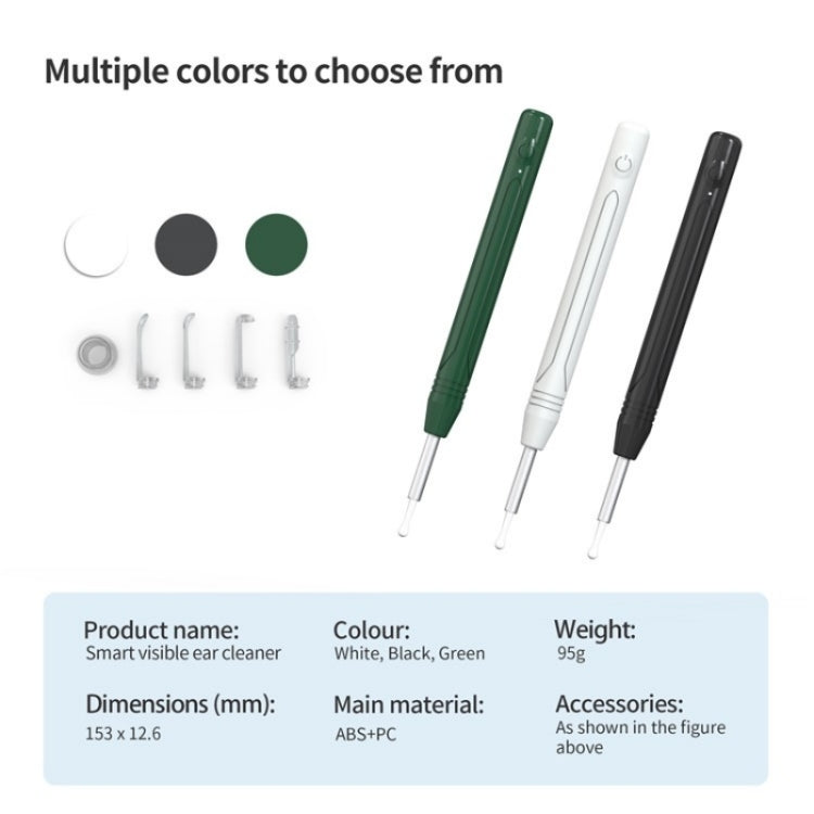 W1 Smart WiFi Ear Pick Cleaning Kit Ear Wax Removal Tool with LED Light(Black)