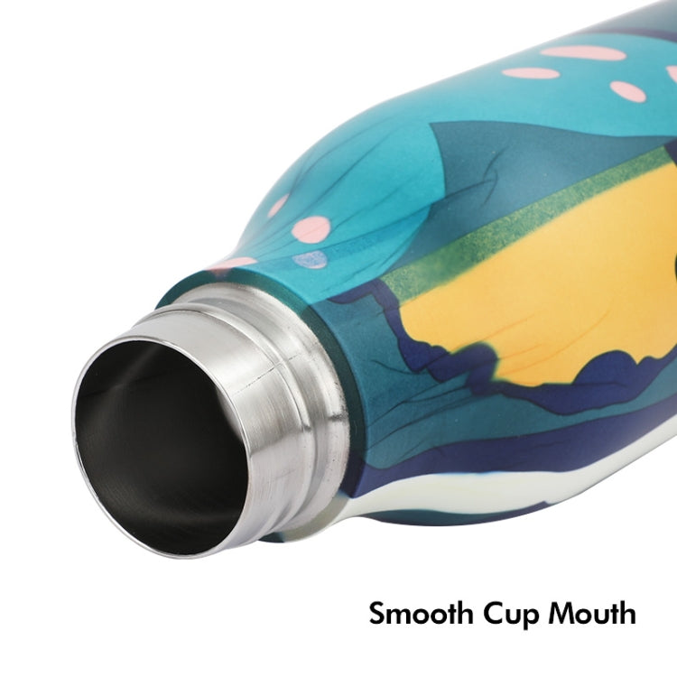 JUNSUNMAY Geometric Patterns Coating 304 Stainless Steel  550ml Water Vacuum Bottle(Dark Blue)