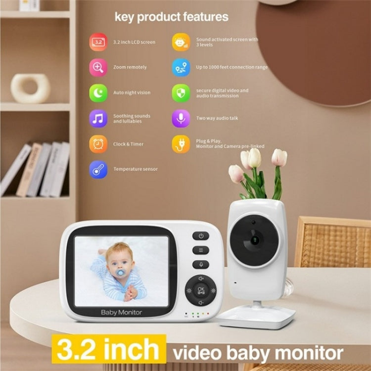 MC632A 2 Way Voice Talk Temperature Monitoring Baby Camera 3.2 inch Screen Baby Monitor(US Plug)