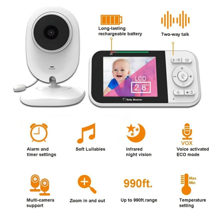 Temperature Detection 2 Way Voice Baby Security Video Camera 2.8-inch LCD Baby Monitor(AU Plug)