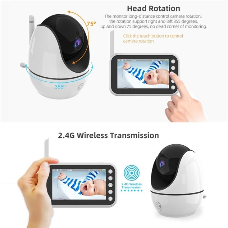 ABM200 Support Two-Way Voice Temperature Display 4.5-inch Video Baby Monitor Music Player(AU Plug)