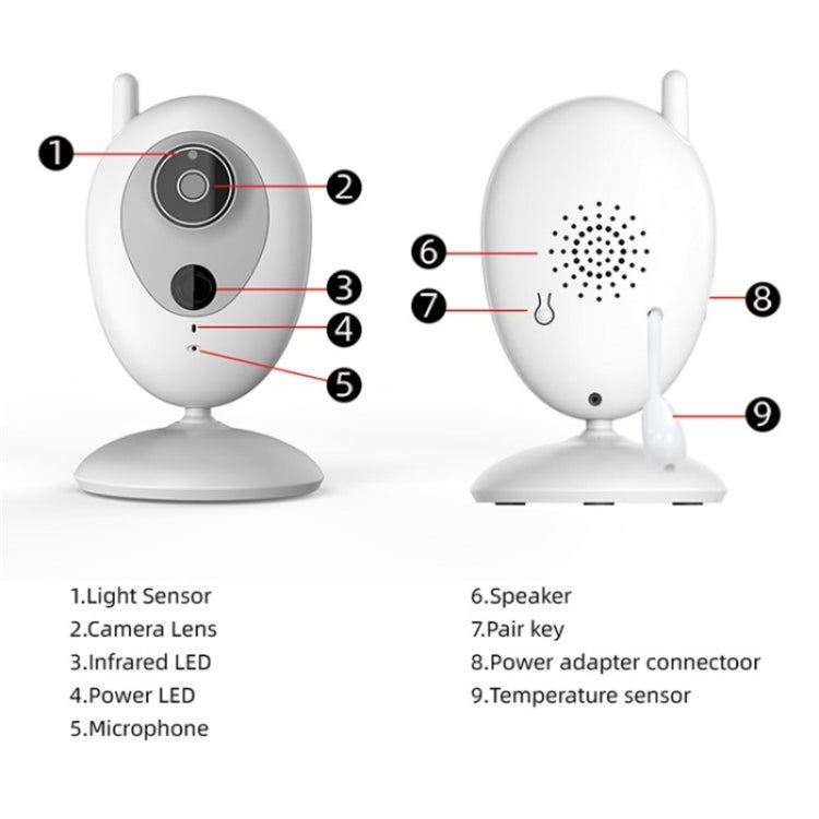 R306 Room Temperature Monitor Intercom Camera 2.0-inch Night Vision Wireless Baby Monitor(EU Plug)