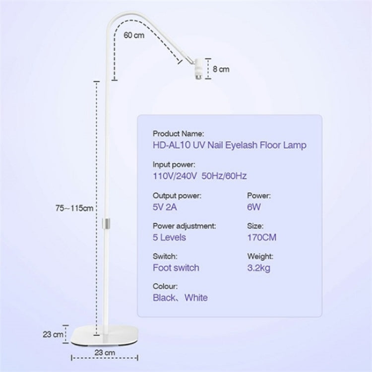 HD-AL10 UV Manicure Eyelash Beauty Floor Lamp Focus Adjustment Touch Dimming with Foot Switch, Plug:EU Plug(Black)