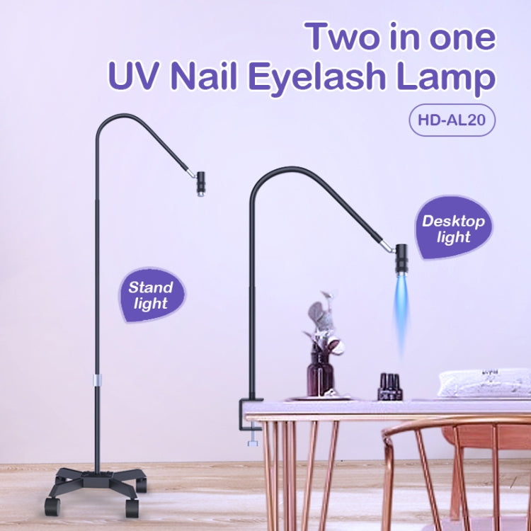 HD-AL20 Aluminum Alloy Beauty UV Lamp for Eyelash Extensions Nail Salon Foot Pedal Control(White)