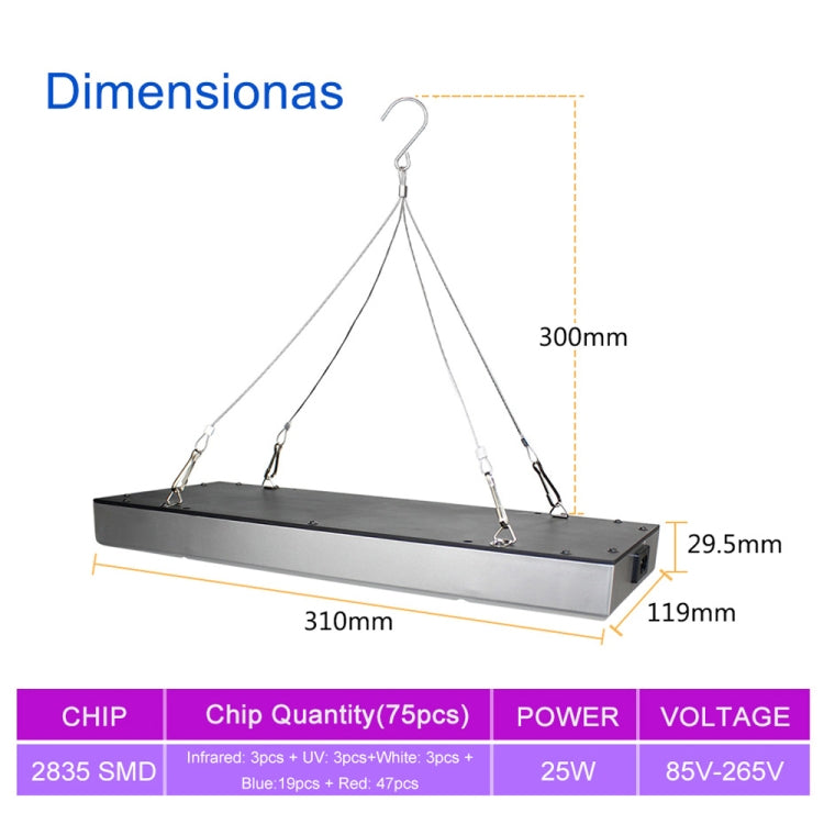 25W 75LEDs Full Spectrum Plant Lighting Fitolampy For Plants Flowers Seedling Cultivation Growing Lamps LED Grow Light  AC85-265V US