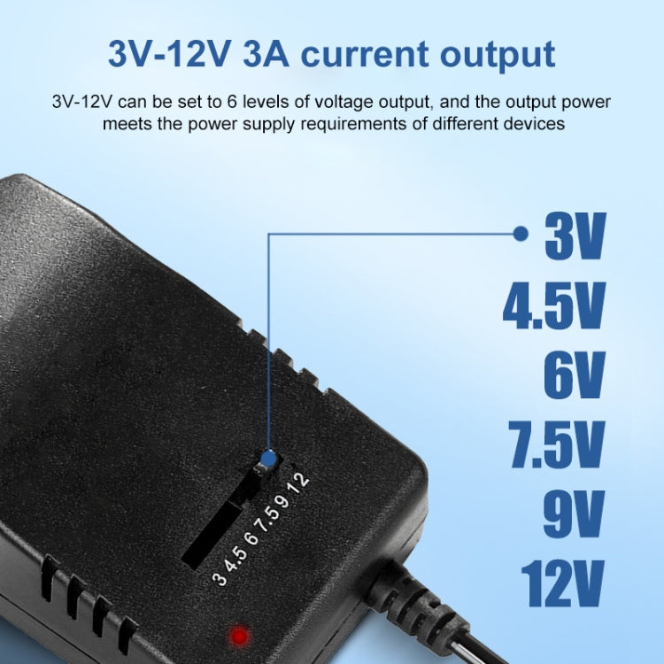 Voltage Adjustable Universal Power Adapter 110 220V to 12V 3V 4.5V 6V 7.5V 9V AC DC Adapter 3A Max 12 Volt Power Supply Adapter, EU Plug