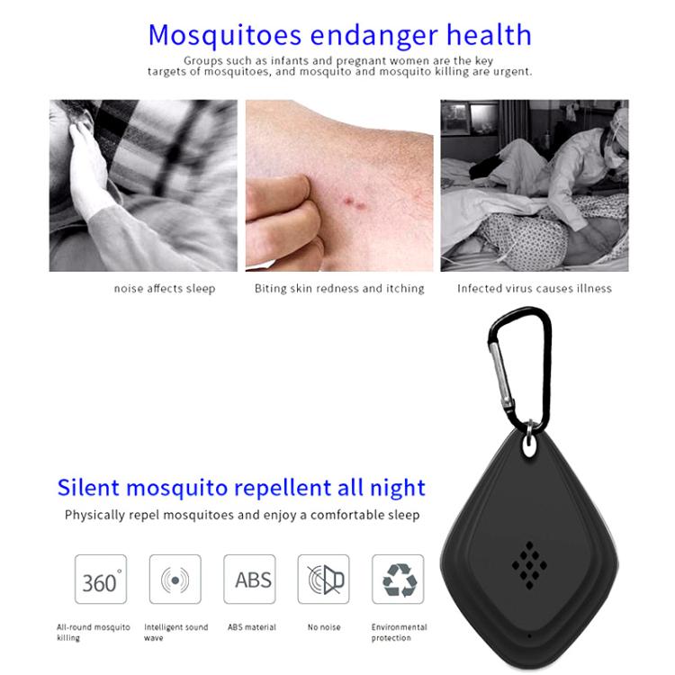 Outdoor Mosquito Repellent Portable Ultrasonic Insect Repellent Insecticide USB Charging Intelligent Frequency Conversion(Black)