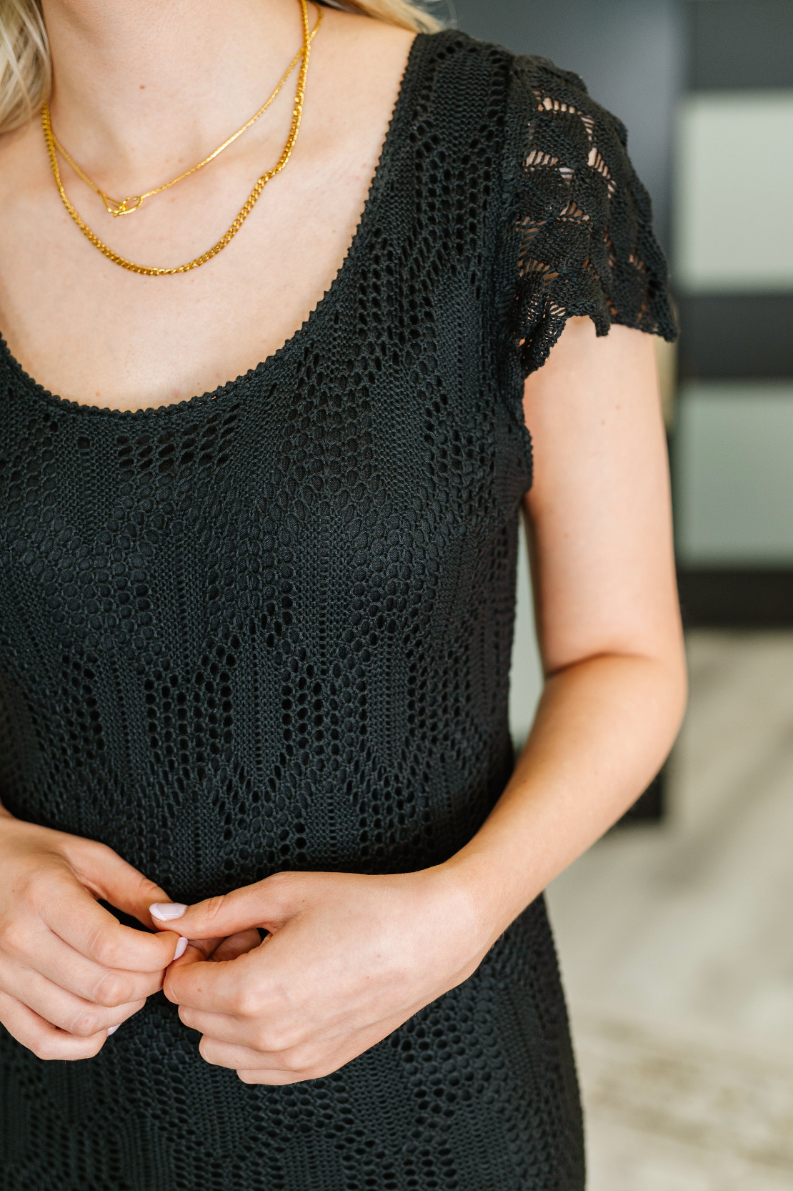 On the Town Lace Scoop Neck Dress in Black