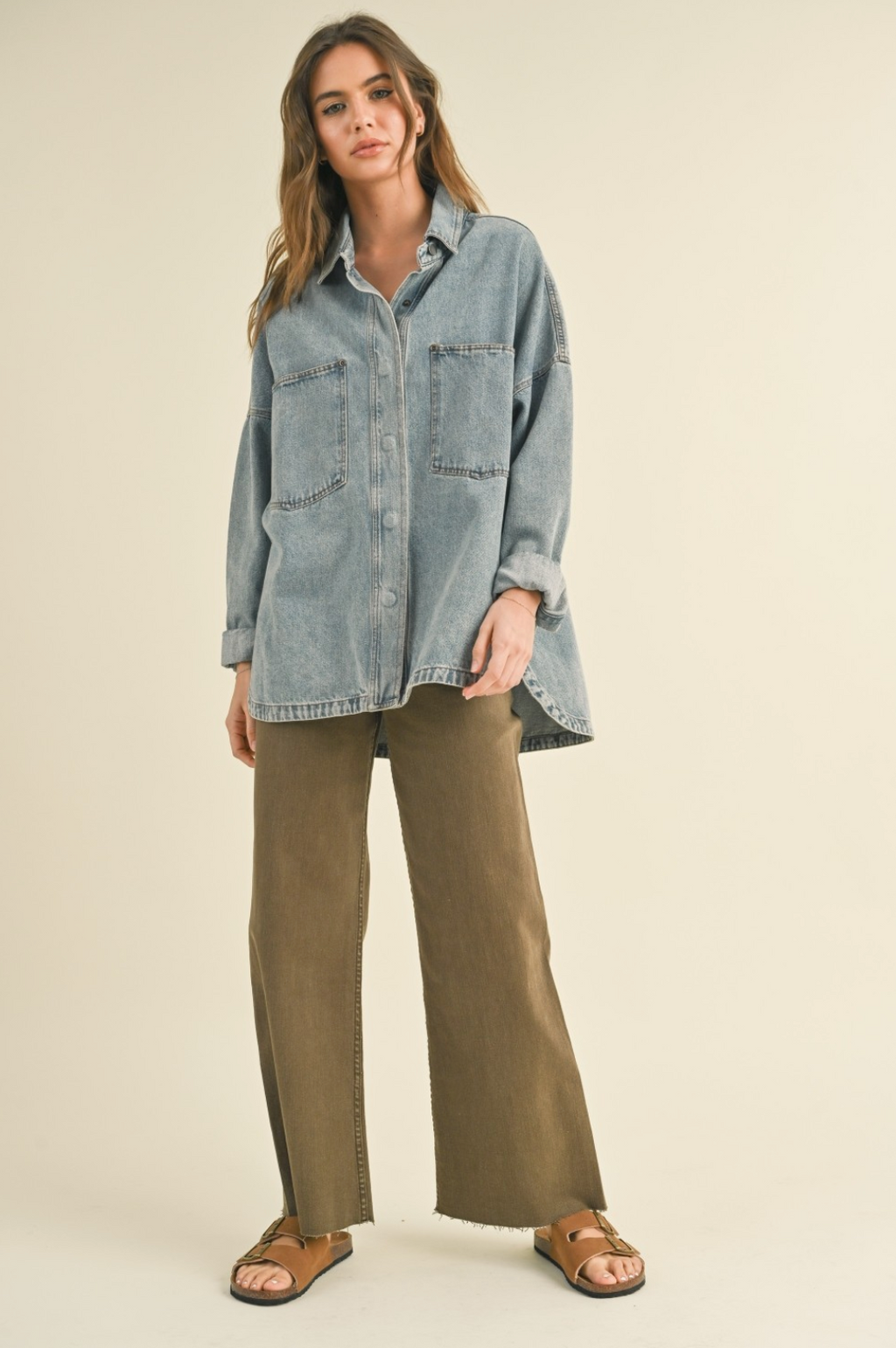 Washed Snap Button Denim Shacket